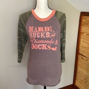 Atx Mafia Beards, Bucks, Diamonds, & Ducks Camo Raglan Tee Small
